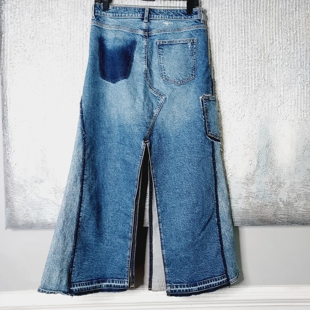 Zara Z1975 Slit Patchwork Denim Skirt - Picture 6 of 6